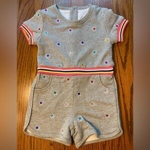 Lola & the Boys Girls Size 4 4T Gray Multicolored Jeweled Romper.
